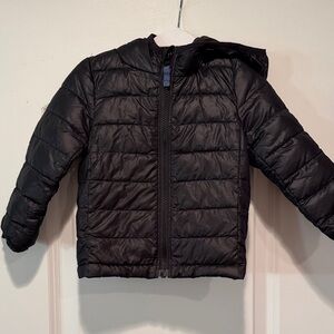 Primary Black Hooded Puffer Jacket for Kids